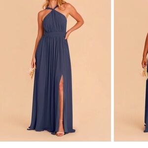 Elegant Slate Blue Halter Maxi Dress